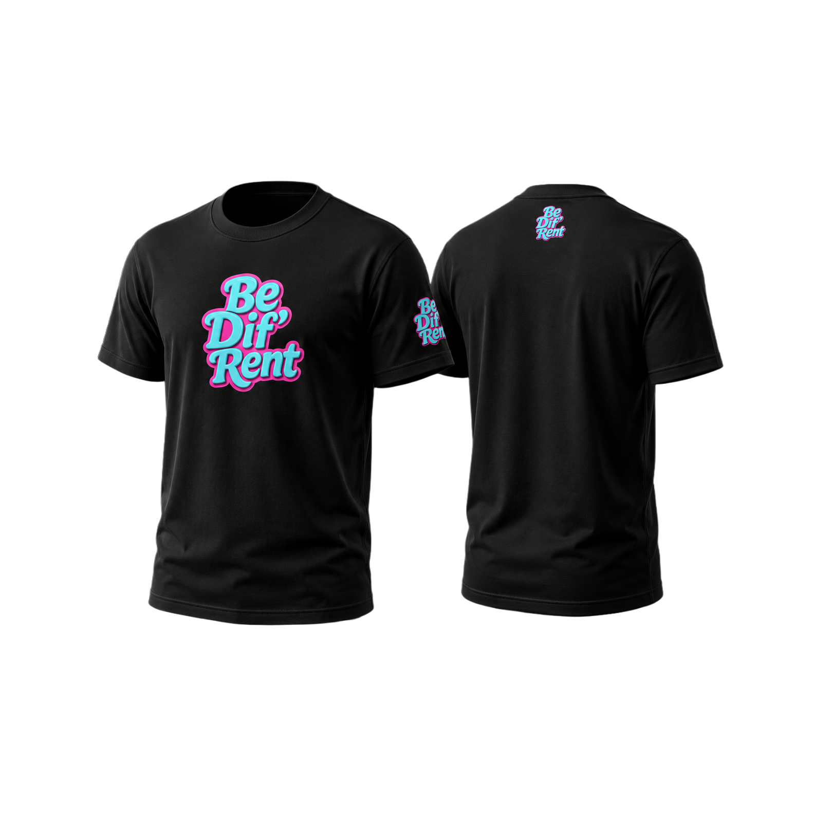 Black tee cyan pink