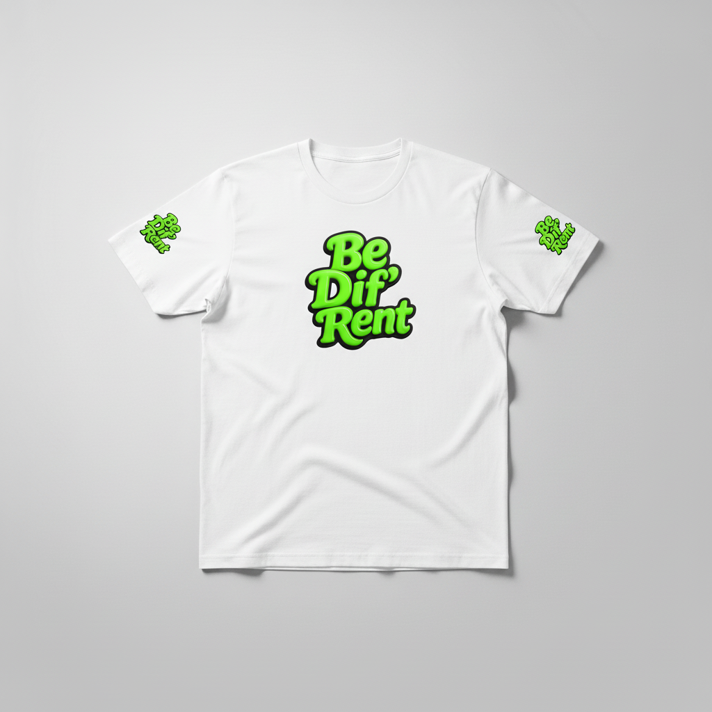 White tee green logo